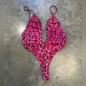 Leopard print pink sparkle thong onsie